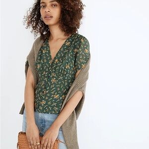 Madewell Silk Evie Tie-sleeve Top in Fresh Sprigs